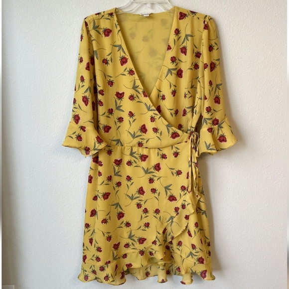 krazy kat Dresses & Skirts - krazy kat Yellow Floral Wrap Dress NWT